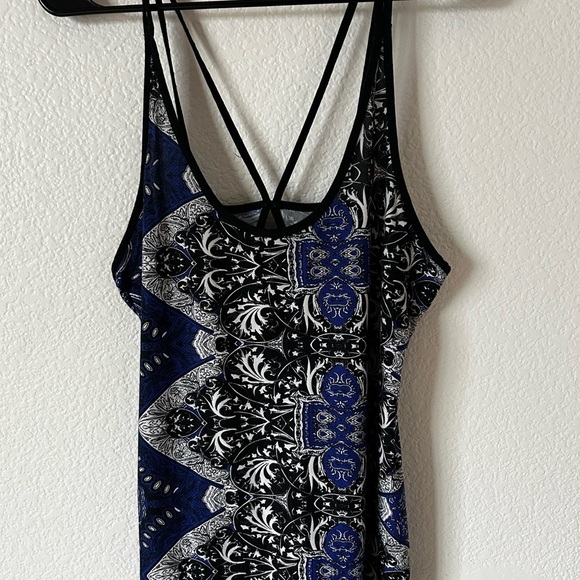 Black  Blue Patterned Racerback Spaghetti Strap Indie Sleaze Tank Top - Picture 1 of 4